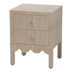 bali & pari Juniper Grasscloth Nightstand with Scalloped Base - Woven Texture 2-Drawer Bedside Table with Gold Ring Pulls, Accent Bedroom Storage Furniture